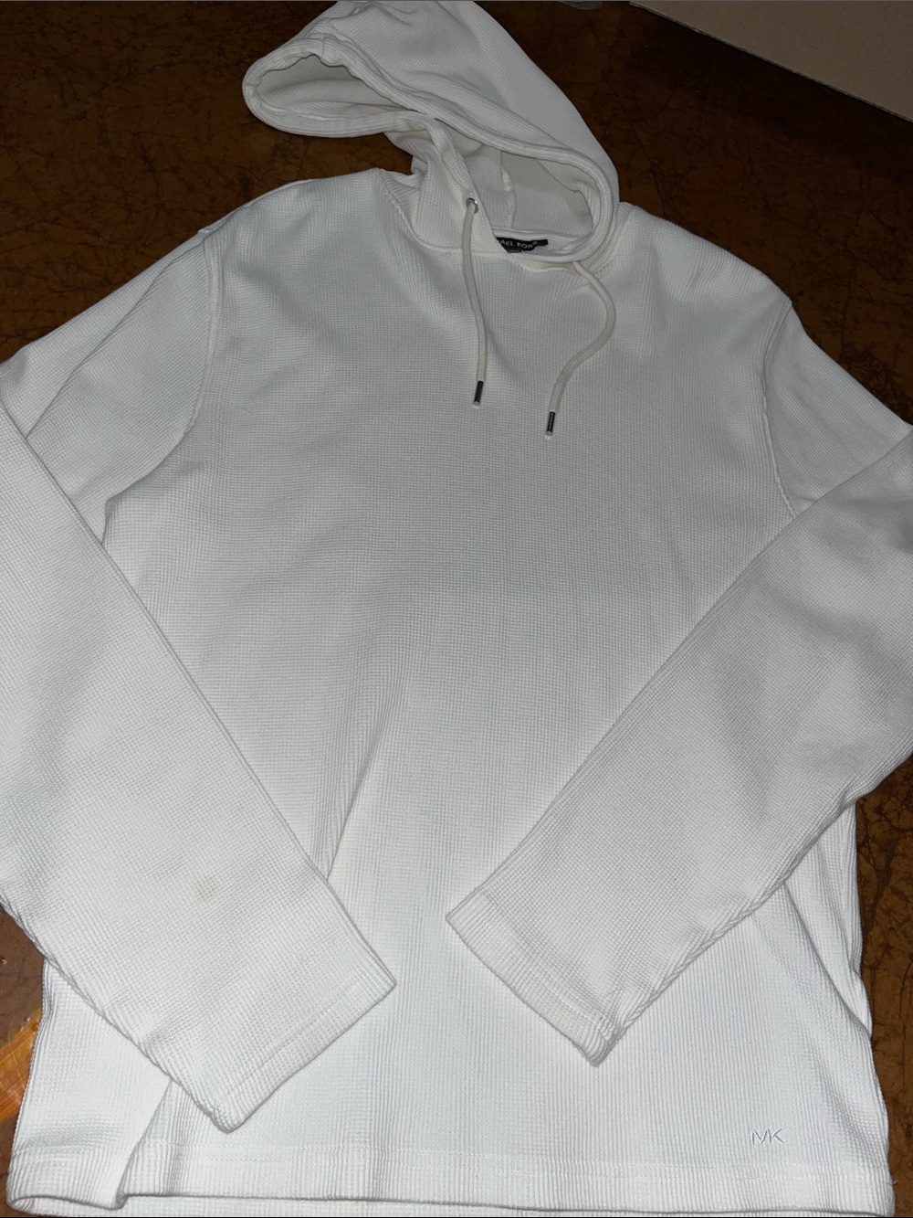 Michael Kors White Waffle-Knit Hooded Long Sleeve Shirt Sz Med